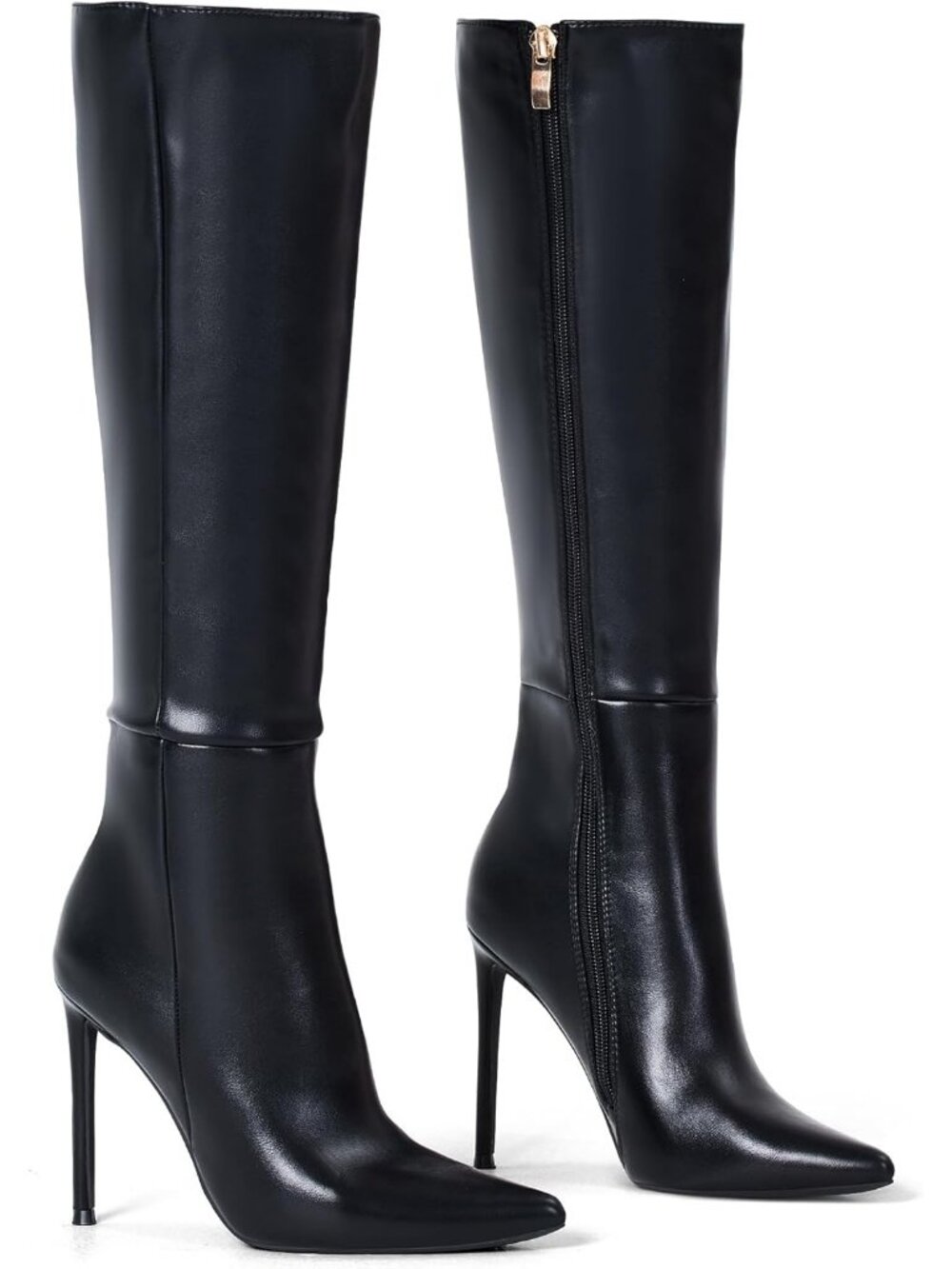 Women's Black Synthetic Rubber Stretch Suede Long Pointed Toe Over the Knee Boot - Picture 6 of 6